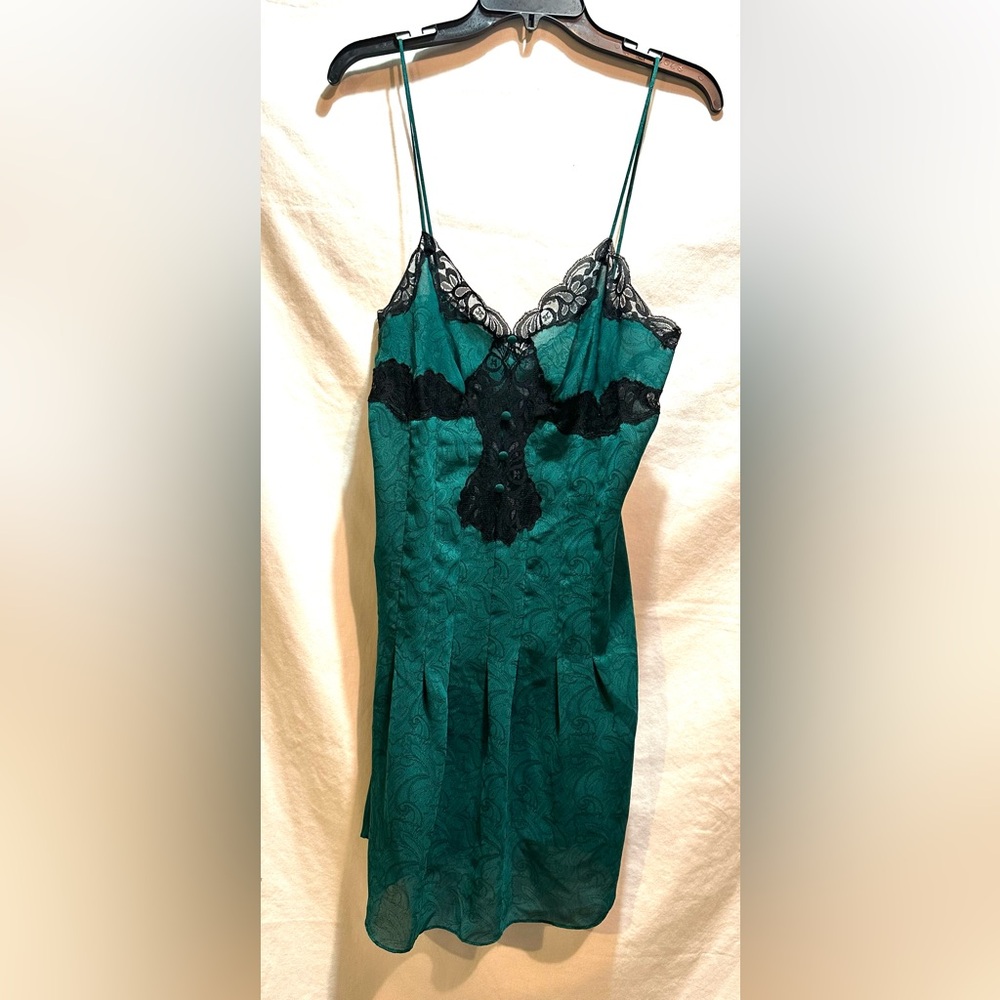 Victoria's Secret Teal and Black Lace Chemise